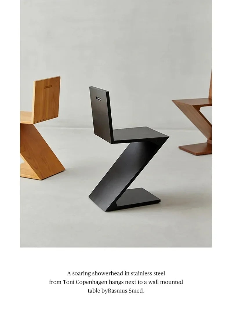 Zigzag Wood Chair Imitation Medieval Designer Z-shaped Dining Chair Creative Backrest Stool Home Nordic Chair for Bedroom