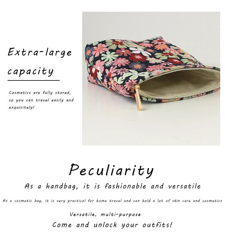 Red Flower Women's Cosmetic Bag, Small Portable Travel Toiletry Bag, Simple Cosmetic Storage Bag, Inner Tank Bag, Coin Purse