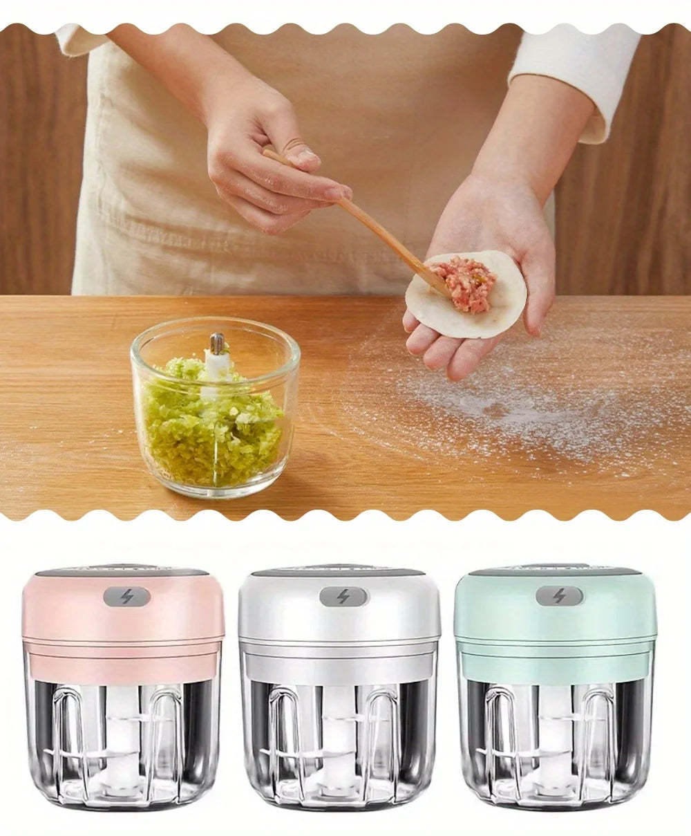250ML USB Rechargeable Electric Vegetable Chopper and Garlic Crusher - Mini Wireless Food Chopper for Kitchen Gadgets for Garlic