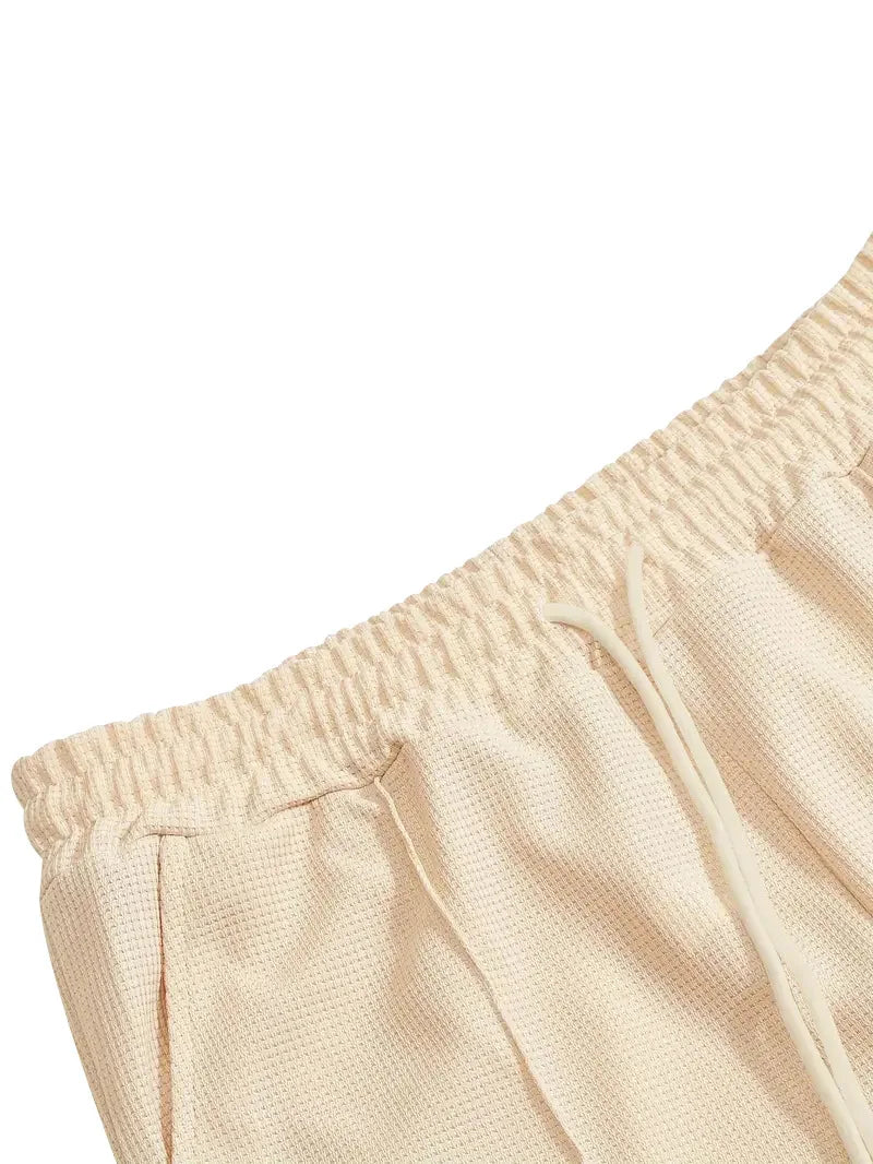 Spring and Autumn Men's Clothing  Waffle Fabric Men's Suit Fashion Casual Zipper and Lapel Long Sleeve POLO Shirt Trousers Suit