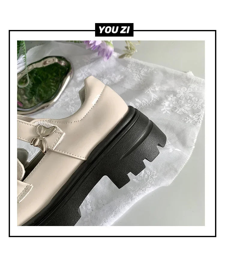 2025 Woman Elegant Shoes Spring New Fashion French Style Soft Non-slip Versatile Chic Butterfly Black Mary Jane Leather Shoes