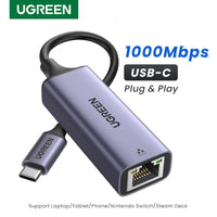 UGREEN USB C Ethernet Adapter 1000/100Mbps USB Lan RJ45 Thunderbolt 3 for Laptop Macbook Samsung iPad USB Ethernet Network Card