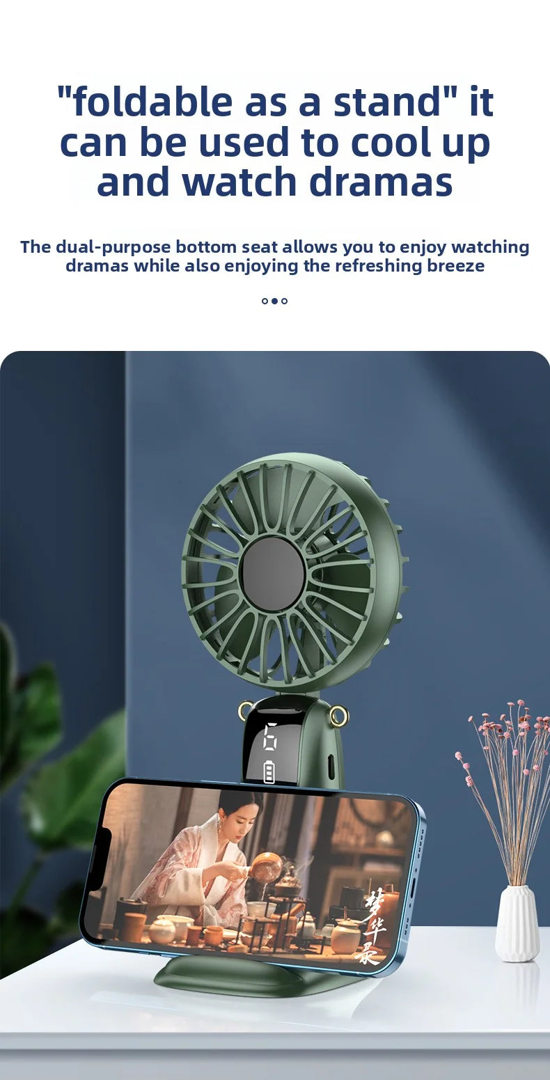 Portable Mini Handheld Neck Hanging Fan USB Rechargeable Battery Foldable Phone Holder with Aromatherapy  for Car  Home  Office