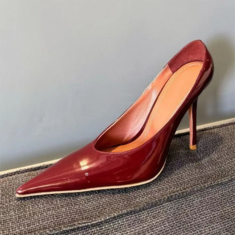 Women's Pointed Toe Patent Leather Heels – 10cm Mules