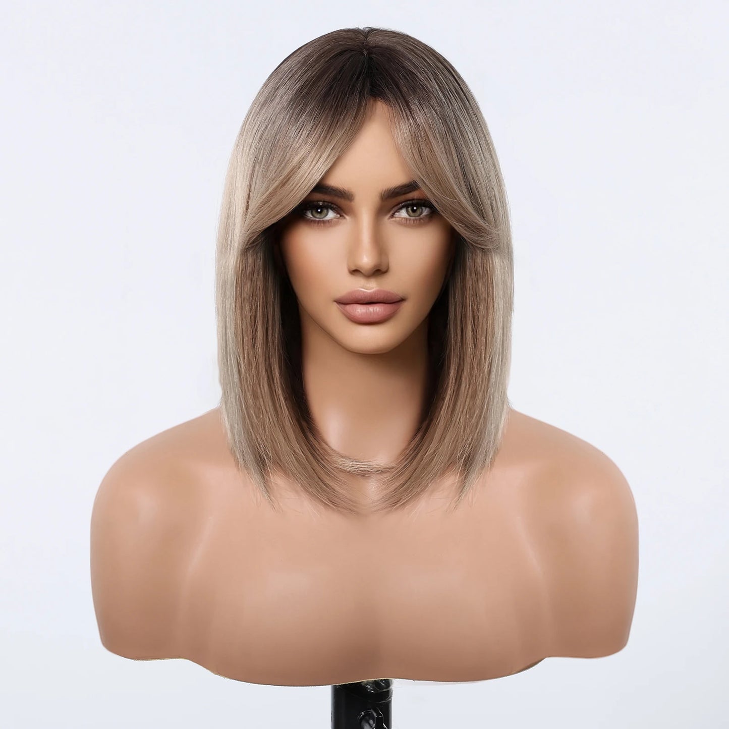 ALAN EATON Ombre Brown Short Layered Wig with Bangs