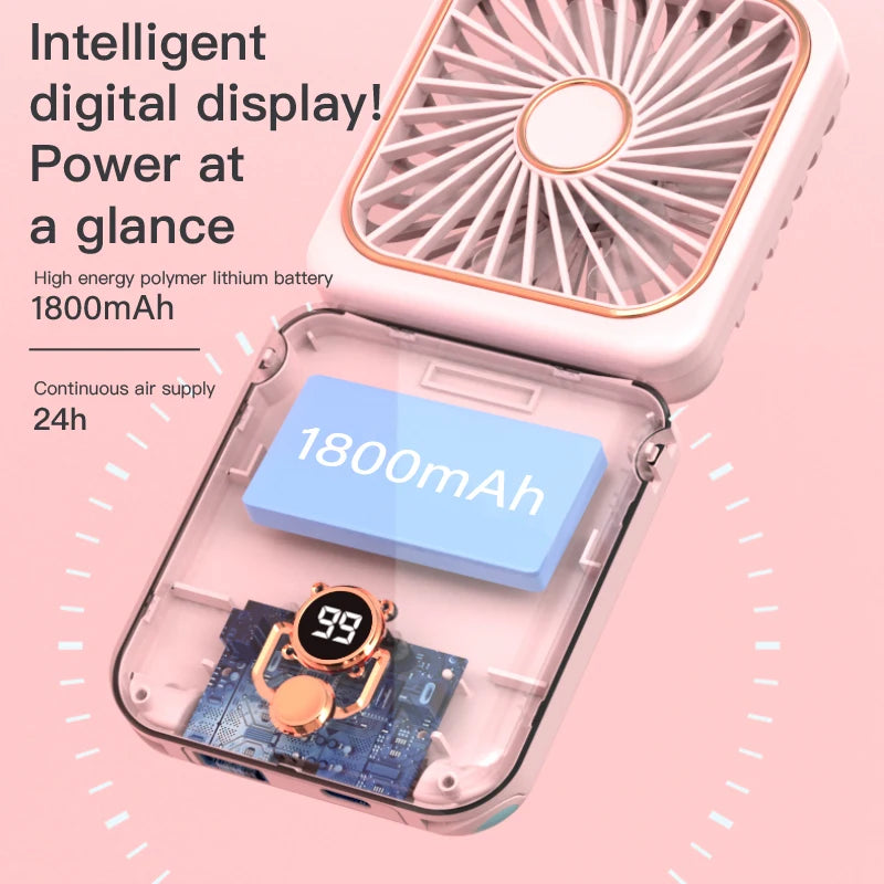 3-in-1 Mini Portable Neck & Handheld Fan with Power Bank