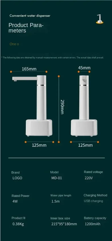 Smart Automatic Water Dispenser 3-gear USB Electric Water Pump With Stand Smart Water Bottle Pump Dispenser For Home Kitchen