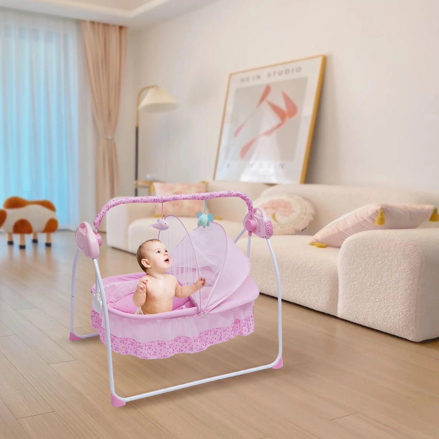 BYMAOCAR Electric Baby Crib Cradle with Bluetooth Auto-Swing