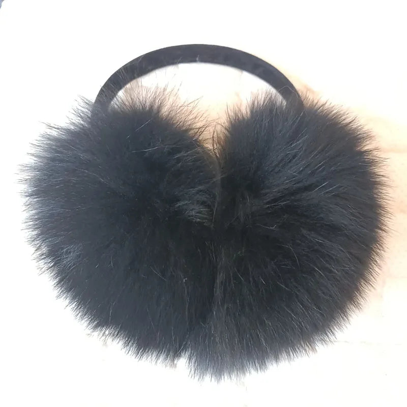 Oversized Real Raccoon Fur Winter Earmuffs for Women