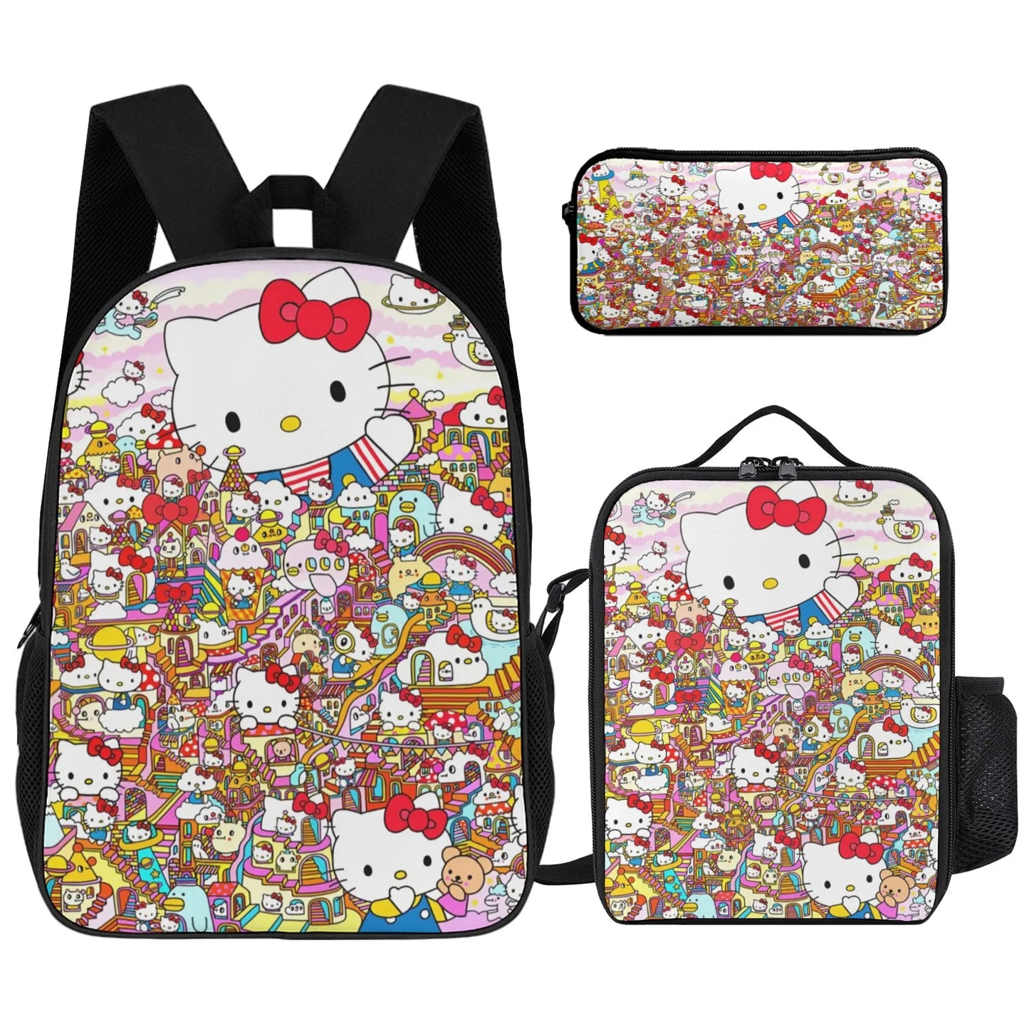 School Bag Printed Book Bag School Bags Boys 17 Inch Pencil Case School Backpack Lunch Bag Hello Kitty Sanrio