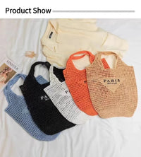 Women's Summer Beach Straw Style Tote Bag Handwoven Large Capacity Luxury Designer Travel Handbags Casual Portable Shoulder Bags