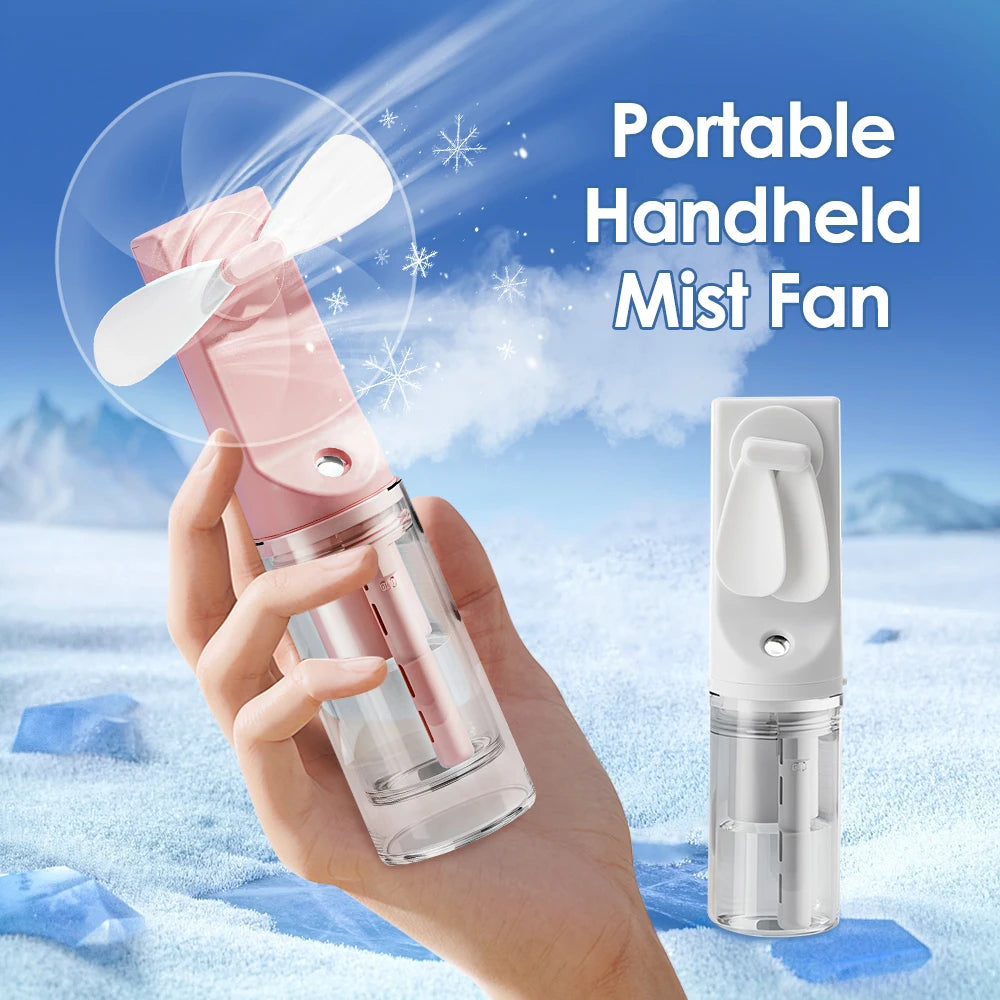 Portable Handheld Mist Fan USB Rechargeable Folding Hand Fan With Water Spray Mist Portable USB Mini Charging Fan Office Fan