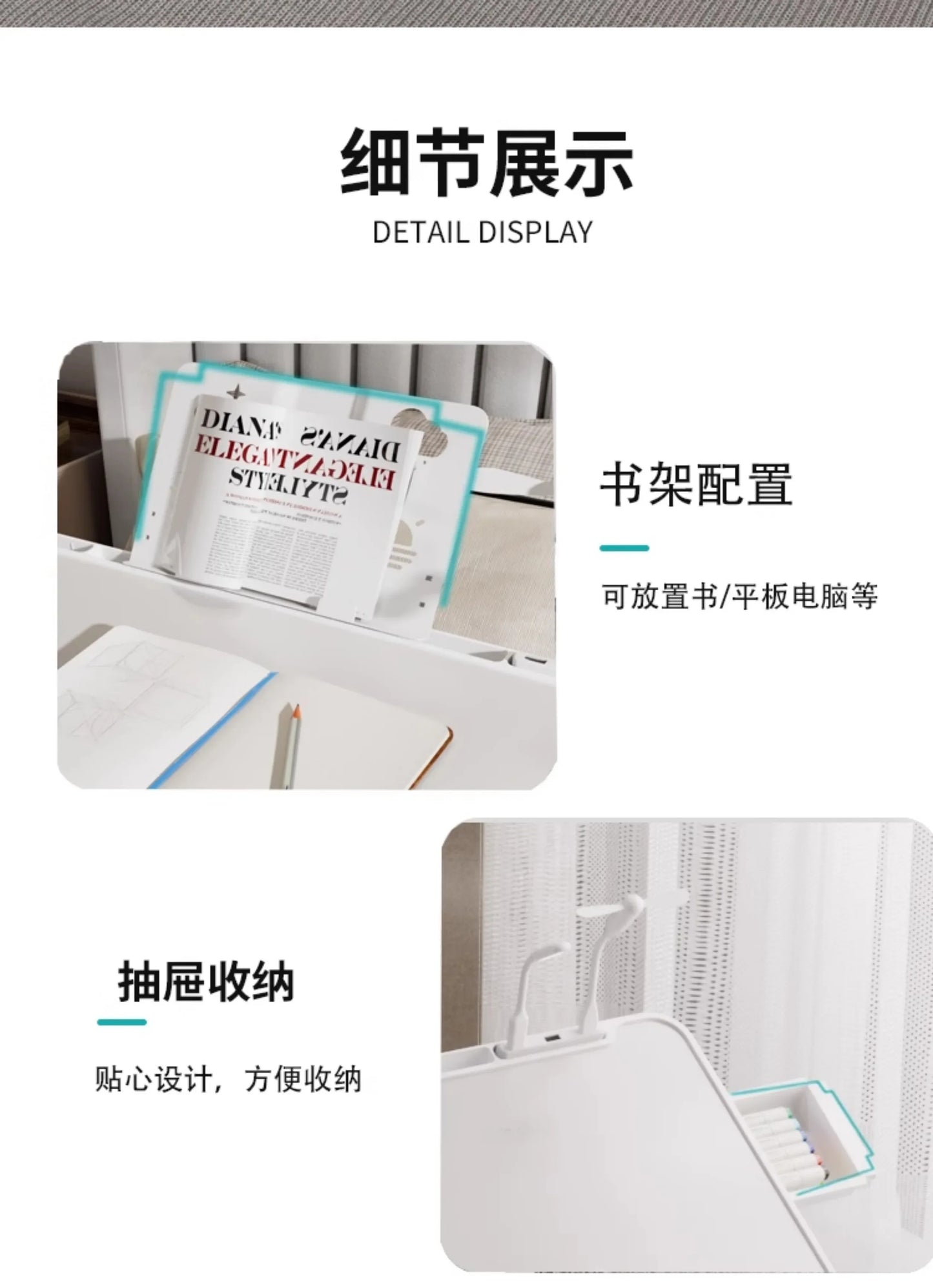 Modern Wooden Office Desk with Keyboard Shelf & Wheels