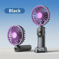 Handheld Mini Fan – Foldable 6-Speed USB Rechargeable Fan with Phone Stand & Display