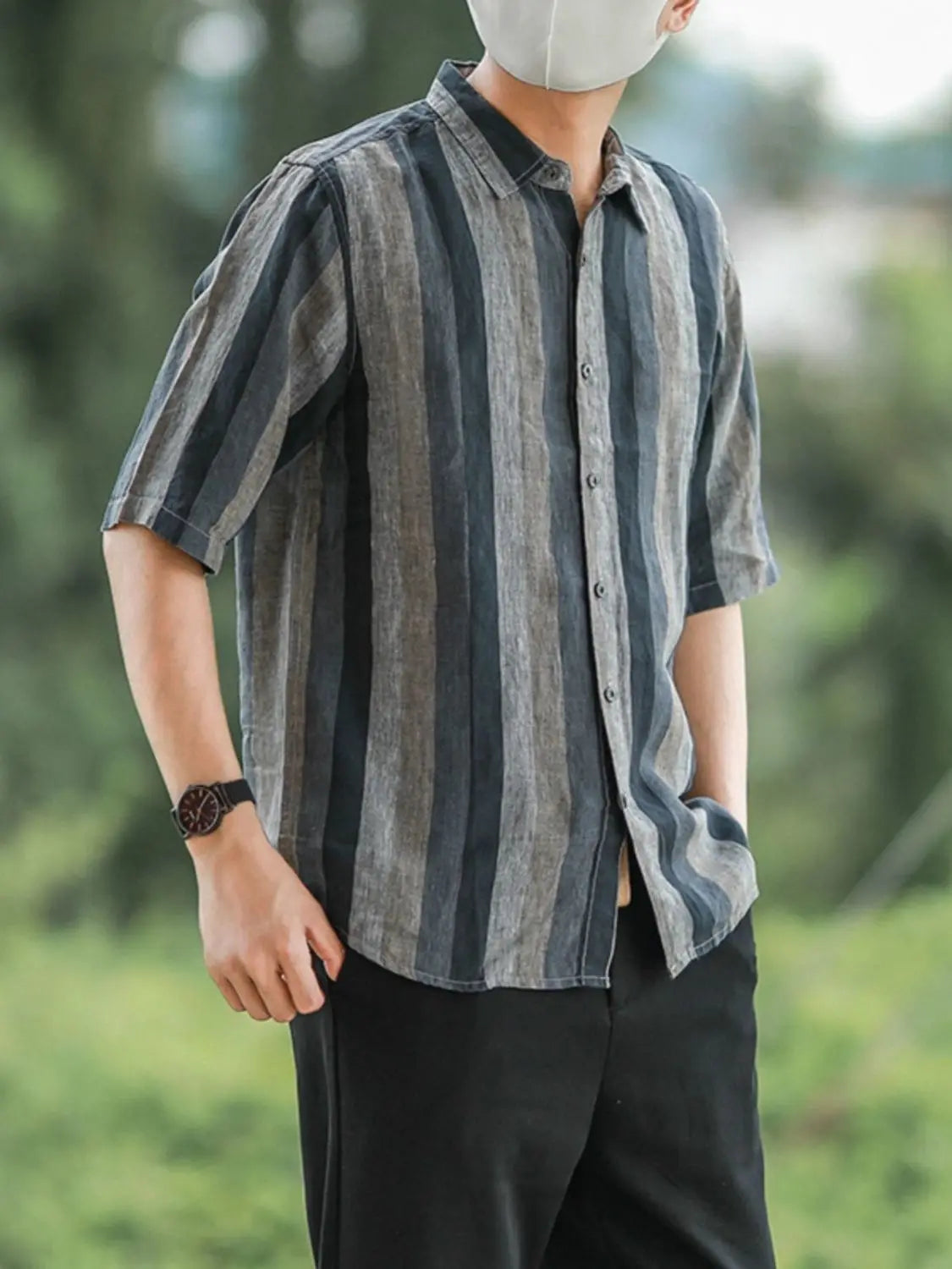 Men’s Elegant Striped Long Sleeve Shirt