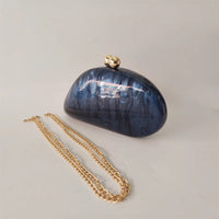 Marble Acrylic Evening Clutch Bag with Diamond Chain