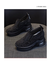 2023Women's Shoes  Autumn New Casual Small White Shoes Rhinestone Platform Sports Air Cushion Shoes Plus Size Zapatos De Mujer