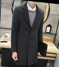 Men’s Woolen Long Coat – Slim Fit Korean Vintage Overcoat