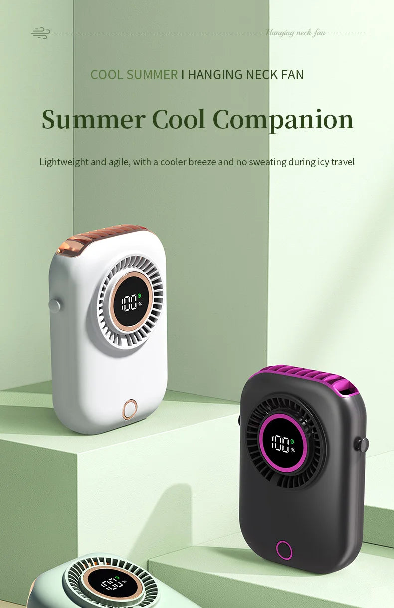 Portable Hanging Neck Fan with LED & 5 Speeds