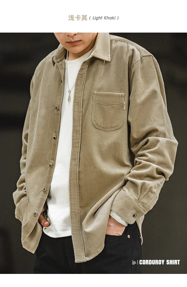 Men’s Corduroy Long Sleeve Casual Slim Fit Shirt