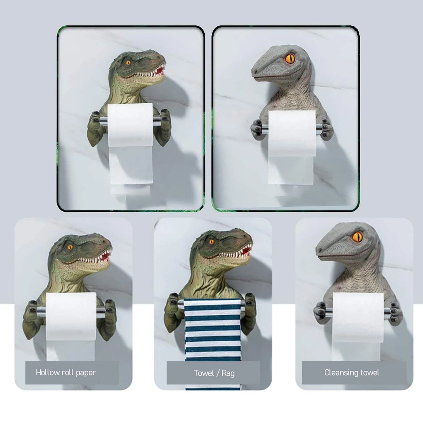 Resin Dinosaur Toilet Paper Holder WC Tissue Rack Punch-free Shelf Bathroom Wall-mounted Tissue Rack Roll Paper Hanger Rack for