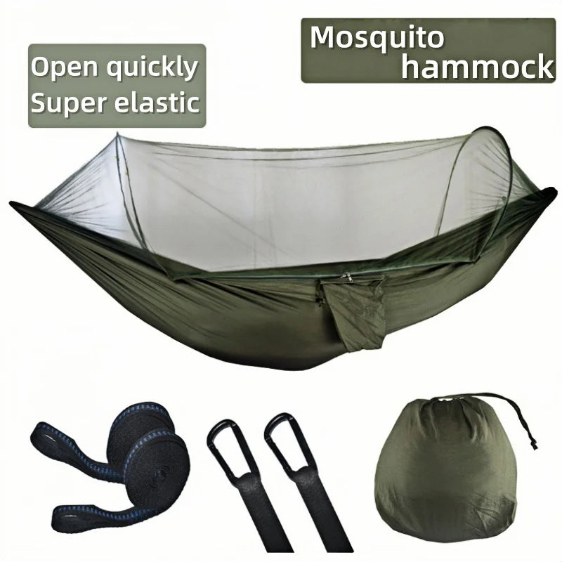 Outdoor camping hammock with mosquito net network foldable portable elastic garden leisure sleep leisure camping equipment