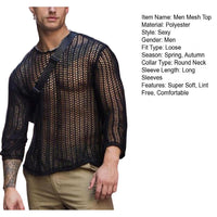 Wear Men Mesh T-shirts Bottoming Shirt Knitted Mesh Top Clothing Autumn Men Knitted Mesh Top Long Sleeve Tees Club Streetwear