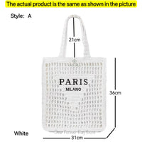 Women's Summer Beach Straw Style Tote Bag Handwoven Large Capacity Luxury Designer Travel Handbags Casual Portable Shoulder Bags
