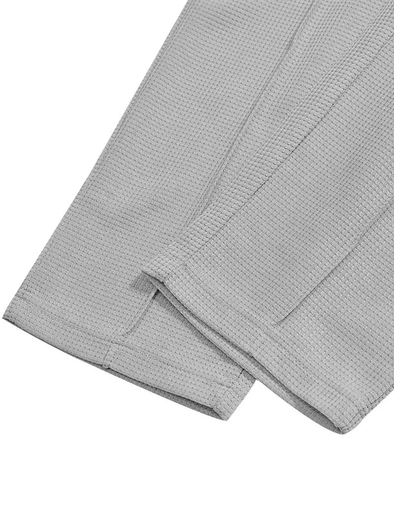 Spring and Autumn Men's Clothing  Waffle Fabric Men's Suit Fashion Casual Zipper and Lapel Long Sleeve POLO Shirt Trousers Suit