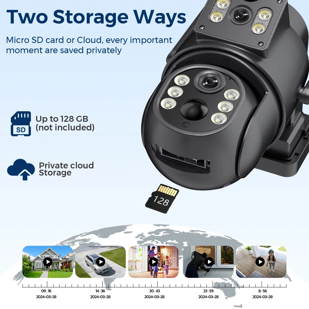 4K 8MP Solar Security Camera – Dual Lens WiFi PIR IP Camera