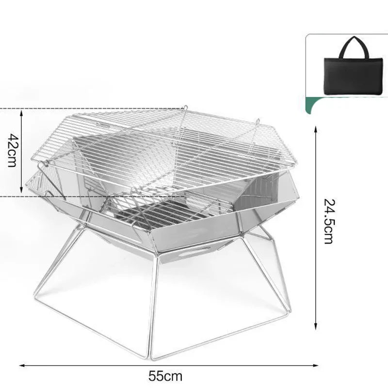 Portable Wood Stove Brazier Camping Fire Wood Heater Folding Hike Barbecue BBQ Grill Stand Outdoor Camping