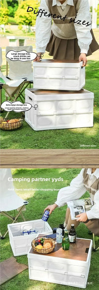 Large Folding Camping Storage Box with Wooden Lid