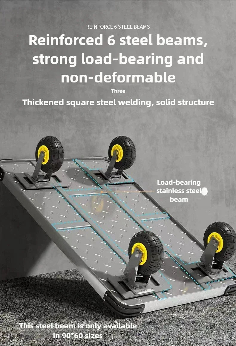 Steel plate trolley, four-wheel  truck, express pulling flatbed cart, small cart folding trailer, pushing and pulling trolley