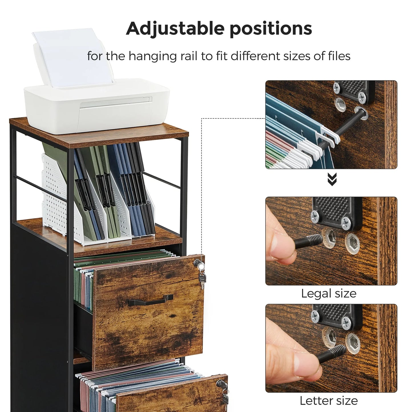 VASAGLE Filing Cabinet for Home Office, File Cabinet with 2 Drawers, Open Shelf, Steel Frame, for A4 and Letter Sized Files