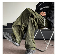 Men’s Corduroy Tie-Dye Cargo Pants Loose Autumn Trousers