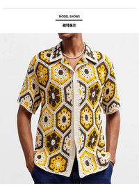 Men’s Ethnic Style Hand-Crocheted Polo Shirt