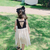 Summer New Children's Dress Japanese and Korean Style Fake Two Pieces Girl's Dress A-line Skirt Personalized Patchwork Dress'