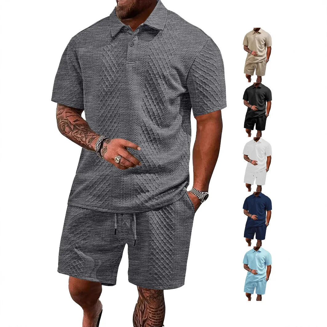 Men’s Summer Jacquard Polo Shirt – Casual Short Sleeve