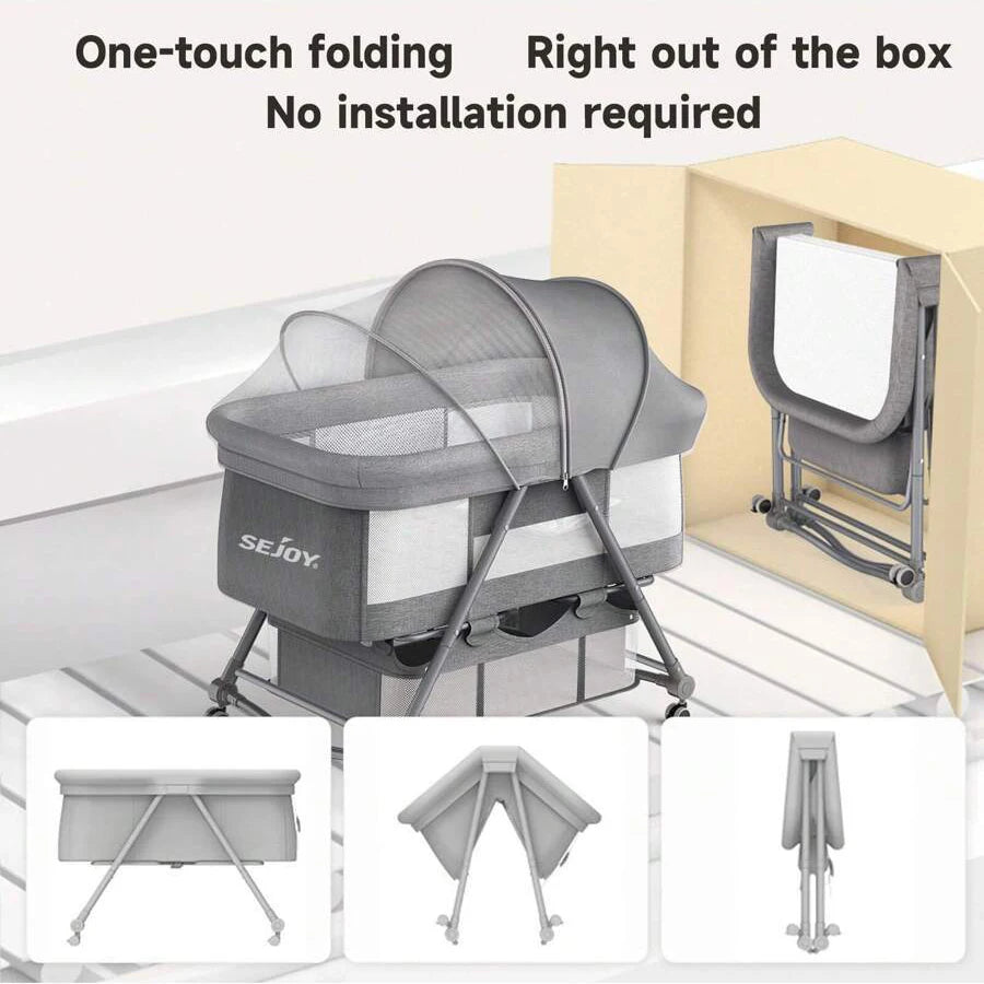 Sejoy 3 in 1 Rocking Crib Baby Bassinet Newborn Beside Sleeper Infant Sleeping Bed Convertible Anti-mosquito Foldable Portable