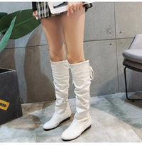 Women Knee-High Boots – Pleated Lace-Up Casual Long Shoes