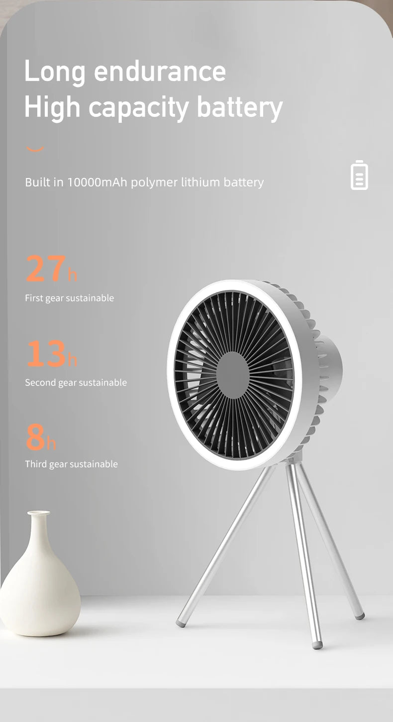 Rechargeable Camping Fan with LED Light – Portable 10000mAh