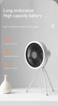 Rechargeable Camping Fan with LED Light – Portable 10000mAh