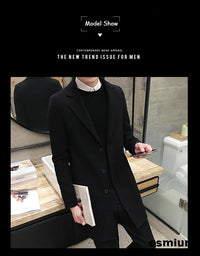 Men’s Woolen Long Coat – Slim Fit Korean Vintage Overcoat