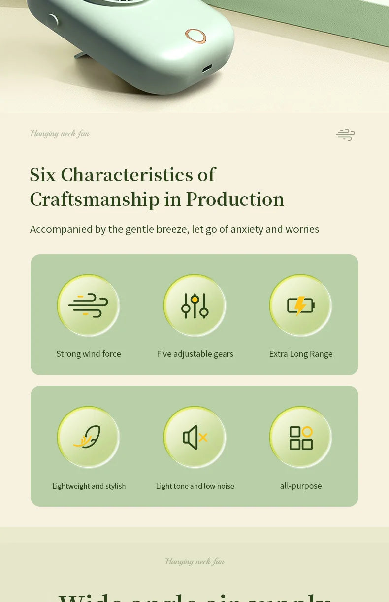 Portable Hanging Neck Fan with LED & 5 Speeds