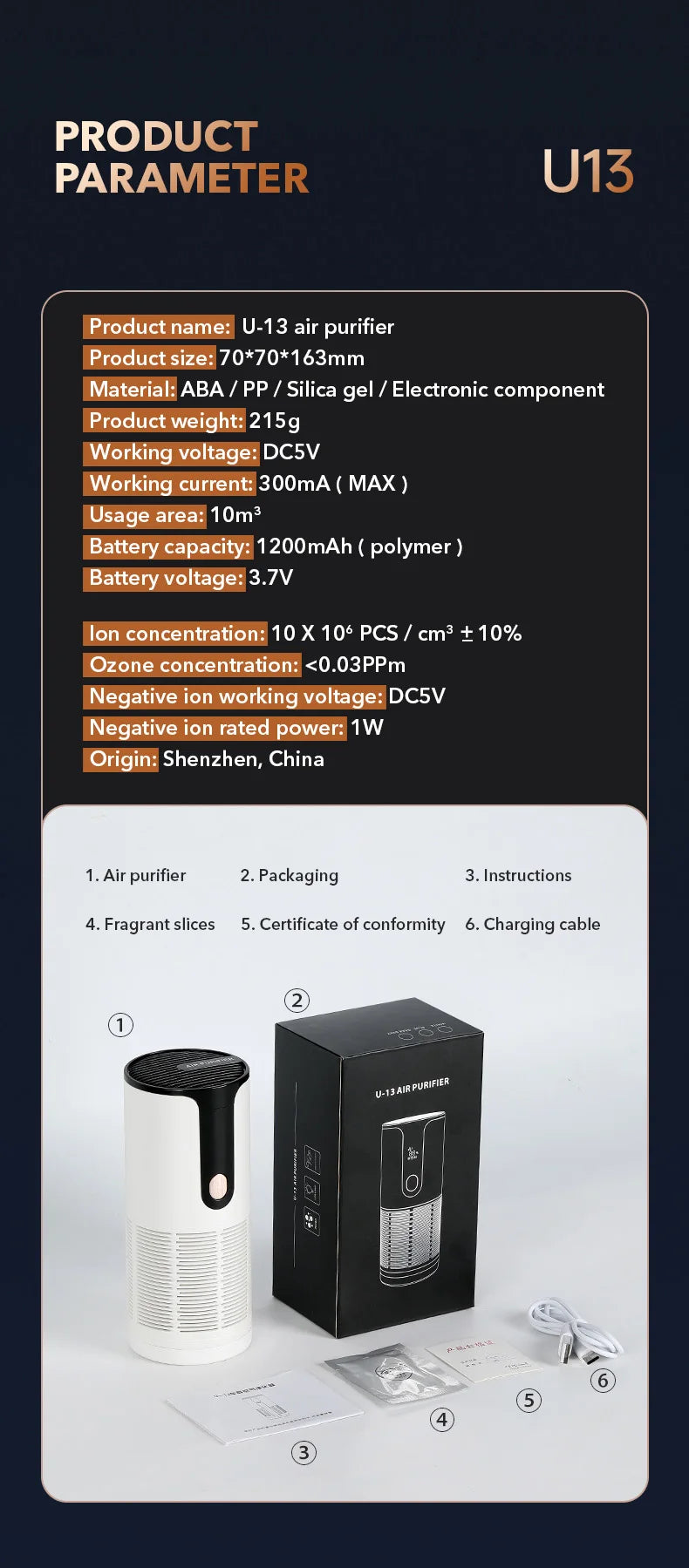 Portable Car Air Purifier Negative Ion Smoke & Odor Remover