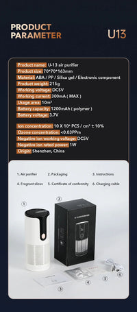 Portable Car Air Purifier Negative Ion Smoke & Odor Remover