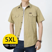 Men Cargo Shirt Short Sleeve Casual Cotton Work Shirt