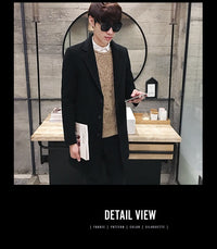 Men’s Woolen Long Coat – Slim Fit Korean Vintage Overcoat
