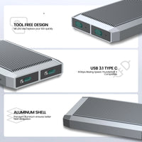 Yottamaster 10Gbps Tool Free Dual Bay M.2 NVMe 2bay SSD Enclosure USB3.2 Type C NVMe PCIE & 6Gbps SATA External Hard Drive Case