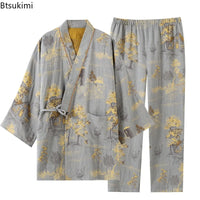 Men’s Cotton Kimono Pajama Robe – Jacquard Print Loungewear